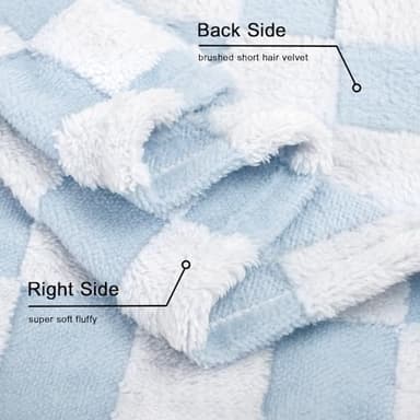 HOMRITAR Checkered Baby Blanket for Boys Girls Warm Cozy Reversible Checkerboard Toddler Blankets, Fluffy Fuzzy Plush Lightweight Bed Blanket with Chessboard Grid Design 350GSM Baby Blue 30 x 40 Inch - Image 3