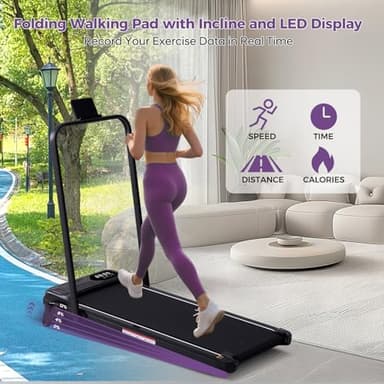 Portable Foldable Walking Pad with Handle Bar and Adjustable Incline, Under Desk Walking Pads Treadmill with Incline and Handles, 3.5HP Folding Electric Treadmills for Home Small, 0.6-7.6MPH, 350LBS - Image 4