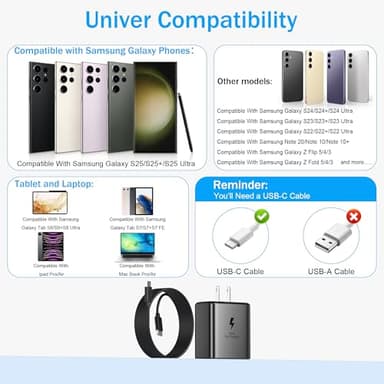 2025 New Super Fast Charger USB C, 2Pack 45W Type-C Android Phone Charger Fast Charging Cord Compatible with Samsung Galaxy S25 ultra/S25+/S25/S24 Ultra/S24/S23 Ultra/S23+/S23/S22 Ultra/S22+/S20 Ultra - Image 3