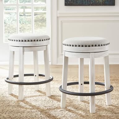 Signature Design by Ashley Valebeck 24" Counter Height Upholstered Swivel Stool, White & Black - Image 2