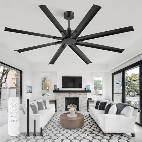 ZMISHIBO 72 Inch Ceiling Fan No Light, Large Black Ceiling Fan with Remote, Quiet DC Motor, and 6 Speeds, Indoor/Outdoor Industrial Ceiling Fans 8 Aluminum Blades for Patio, Garage, Shop, Black - Image 1