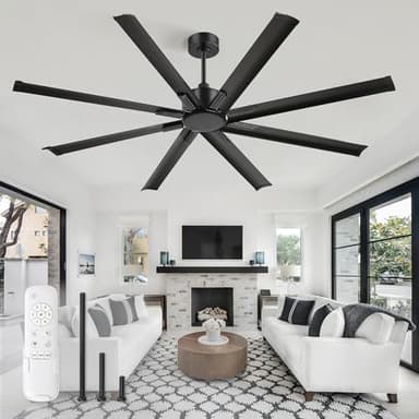 ZMISHIBO 72 Inch Ceiling Fan No Light, Large Black Ceiling Fan with Remote, Quiet DC Motor, and 6 Speeds, Indoor/Outdoor Industrial Ceiling Fans 8 Aluminum Blades for Patio, Garage, Shop, Black - Image 1