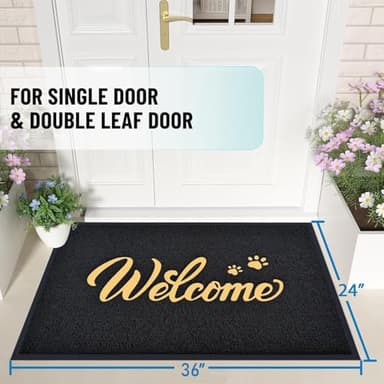 T.HENV Welcome Mat Outdoor, 36x24 All-Season Waterproof Front Door Mat, All-Weather Quick Drying Doormat, Low Profile Indoor, Patio Porch Entryway Floor, Black-Gold - Image 2