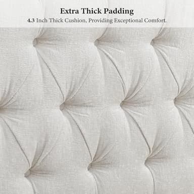 King Size Platform Bed Frame-Upholstered Bed Modern-Sleigh Bed with 51 inch Tall Headboard Footboard-Platform Chenille Bed Luxury-Button Tufted-Sturdy Wood Slats Support-Cream - Image 9