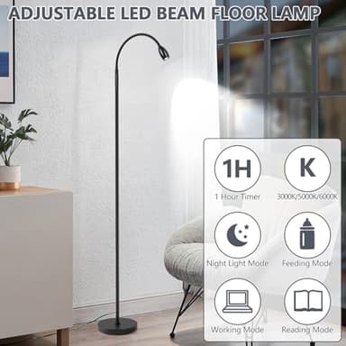 Reading Floor Lamp, 72" Tall LED Lamp with Flexible Gooseneck, Dimmable Zoomable Spotlight, Adjustable Color Beam Standing Lamp, Touch & Remote Control, Task Craft Bedroom Living Room, Matte Black - Image 8