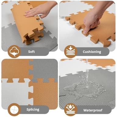 36Pcs Baby Play Mat for Floor, Foam Floor Tiles for Kids with Interlocking, Squares Foam Puzzle Carpet for Playroom,Crawling Rug for Babies 6-12 Months,Toddlers,11.8*11.8*0.6In Each,Grey White Brown - Image 5