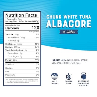 Bumble Bee Chunk White Albacore Tuna in Water, 5 oz Can (Pack of 8) - Wild Caught Tuna - 23g Protein per Serving, High in Omega-3s - Non-GMO Project Verified, Gluten Free, Kosher - Image 2