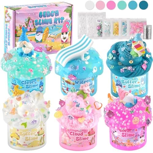 LAWOHO 6 Pack Slimes, Pink & Blue Slime Kit for Kids Ages 4-12 with Cloud, Butter & Water Slime, Non-Sticky Soft Sensory Toys, Slime Party Favors, Goodie Bag Stuffers for Girls & Boys Birthday Gifts - Image 1