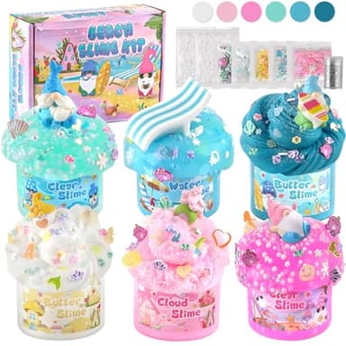 LAWOHO 6 Pack Slimes, Pink & Blue Slime Kit for Kids Ages 4-12 with Cloud, Butter & Water Slime, Non-Sticky Soft Sensory Toys, Slime Party Favors, Goodie Bag Stuffers for Girls & Boys Birthday Gifts - Image 1