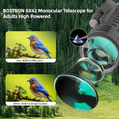 BOSTRON 8X42 Monocular Telescope with Rangefinder & Compass, BAK4 Prism FMC Lens, Lightweight & Waterproof Compact Monocular for Adults High Powered for Bird Watching Hunting Sports, Gifts for Men - Image 2
