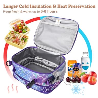 CaCTOUR Lunch Box Kids, Expandable Insulated Lunchbox for Girls Boys, Soft Cooler Bag with Strap,Back to School Thermal Reusable Lunch Bag for Work School Picnic (Mermaid) - Image 4