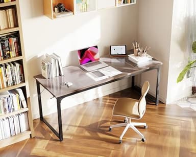 Casaottima 63 Inch Computer Desk for Home Office, Study Writing Table for Small Spaces, Simple Modern Desk with Headphone Hooks, Grey Oak - Image 2