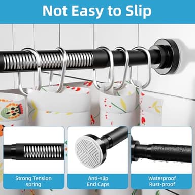 Shower Curtain Rod 26-76 Inch, Non-Slip Spring Tension Shower Rod, Stainless Steel Adjustable Telescoping Rod, 1 Inch Diameter No-Drilling Curtain Rods for Bathroom, Window, Wardrobe, Room Divider - Image 3