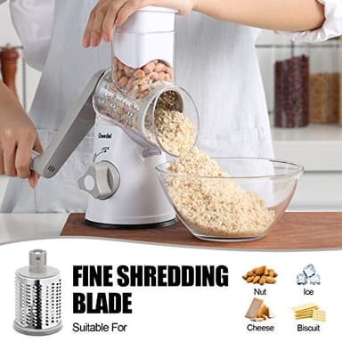 Geedel Rotary Cheese Grater, Kitchen Mandoline Vegetable Slicer with 3 Interchangeable Blades, Easy to Clean Rotary Grater Slicer for Fruit, Vegetables, Nuts - Image 5