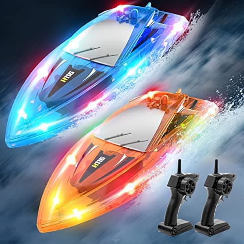 YEETFTC 2Pack LED Light RC Boat Remote Control Pool Water Toys for Kids Ages 8-12 Adults Lakes Bathtub Toy with Whole Body Waterproof,Low Battery Alarm,2.4Ghz,Control Range 50M,Rechargeable Battery - Image 1