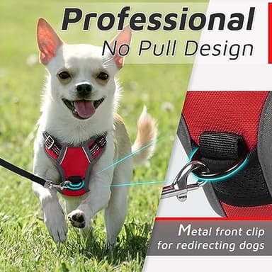 Eagloo Small Dog Harness No Pull, Service Vest with Reflective Strips and Control Handle, Adjustable and Comfortable for Easy Walking, No Choke Pet Harness with 2 Metal Rings, Red, XS - Image 3