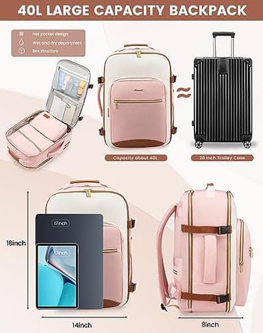 LOVEVOOK Large Travel Backpack for Women & Men, 40L Carry on Backpack for Airplanes, TSA Personal Item Travel Bag fits 17" Laptop, Waterproof Travel Essentials Airline Approved with 3 Packing Cubes - Image 3