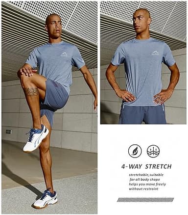 NORTHYARD Men's UPF 50+ Sun Protection Shirts Swim SPF UV Quick Dry Short Sleeve T-Shirts for Athletic Fishing Rash Guard Blue Heather XL - Image 4