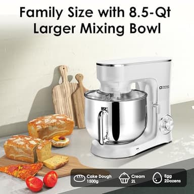 Kitchen in the Box Stand Mixer, 900W 8.5 QT Kitchen Electric Mixer, 10-Speed Large Capacity Tilt-head Food Mixer with Dough Hook, Wire Whip, Flat Beater & Splash Guard (White) (Renewed) - Image 2