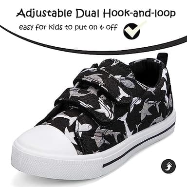 K KomForme Toddler Boys & Girls Shoes Kids Canvas Sneakers with Cartoon Dual Hook and Loops, Size 11 Little Kid, Black - Image 2