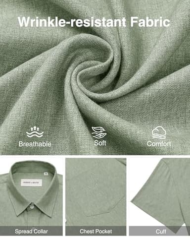 Alimens & Gentle Mens Linen Shirts Short Sleeve Button Down Shirts Wrinkle Free Casual Vacation Beach Summer Tops,Mint Green,L - Image 5
