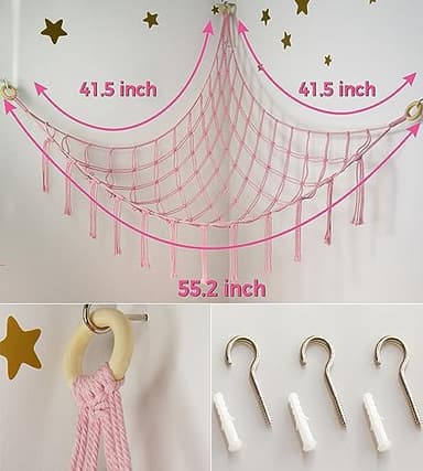 Large Stuffed Animal Storage Hammock Corner Net - Pink Room Decor for Teen Girls - Toys Storage Hanging Stuff Animal Organizer Holder Cute Stuff - Boho Nursery Dorm Bedoom Decor Aesthetic - Image 5
