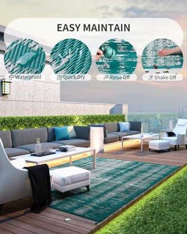 MontVoo Outdoor Rug Waterproof 5x8 ft Outdoor Carpet Patio Rug Mat Reversible RV Camping Rugs Plastic Straw Outside Rugs for Balcony Porch Deck Picnic Beach Modern Teal - Image 4