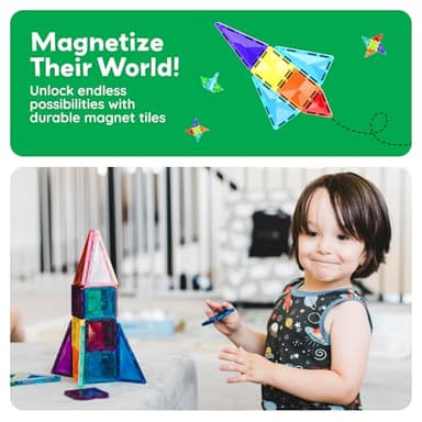 PicassoTiles 80 Pieces Magnetic Building Tiles Magnet Toys Diamond Educational Playset for STEM Sensory Gifts Kid Brain Development Stacking Blocks Construction Set - Image 8