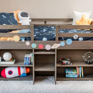 Max & Lily Modern Farmhouse Low Loft Bed, Twin Bed Frame for Kids with 2 Bookcases, Driftwood - Image 6