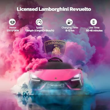 ELEMARA Licensed Lamborghini Ride On Car with Scissor Door,Electric car for Kids with Remote Control,12V Kids Car with Bluetooth,LED Light,MP3 Player and Wide Seat(Pink) - Image 3