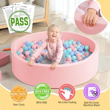 TRENDBOX Extra Large Soft Foam Ball Pit 51.2" x 11.8" (NO Balls) in Large Sponge Round Ball Pool Indoor Round Children Toddler Playpen - Light Pink - Image 2