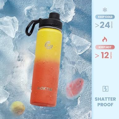 COKTIK Insulated Stainless Steel Water Bottle With Straw Lid, 22 oz Wide Mouth Double Wall Vacuum Insulated Water Bottle Leakproof Lightweight for Hiking, Biking, Running(Fire) - Image 3