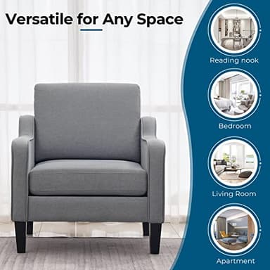 VINGLI Modern Accent Chairs Set of 2, Grey Living Room Chairs Comfy Armchair for Bedroom, Upholstered Sofa Chair Reading Chair for Small Spaces, Apartment, Waiting Room - Image 5