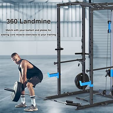 ULTRA FUEGO Power Cage, Multi-Functional Power Rack with J-Hooks, Dip Handles, Landmine Attachment and Optional Cable Pulley System for Home Gym (Power Cage with Pulley System) - Image 5