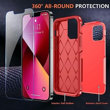 SPIDERCASE Designed for iPhone 13 Case, [10 FT Military Grade Drop Protection] [with 2 pcs Tempered Glass Screen Protector] Cover for iPhone 13 6.1 inch (Red) - Image 6