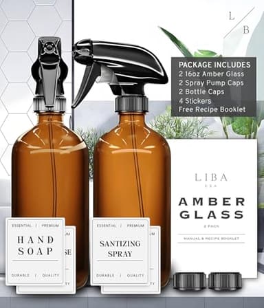 LiBa Amber Glass Spray Bottles 2 Pack, 16 oz Refillable Empty Spray Bottle for Cleaning, Essential Oils, Hair, Plants, Adjustable Nozzle for Squirt and Mist, Bleach/Vinegar/Rubbing Alcohol Safe - Image 9