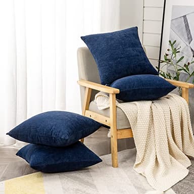 GAWAMAY Decorative Square Throw Pillow Covers 18"x18" Inch Set of 4, Super Soft Chenille Pillows Farmhouse Fall Pillowcase for Living Room Bedroom Sofa Couch Cushion Cover Navy Blue 45x45cm - Image 6