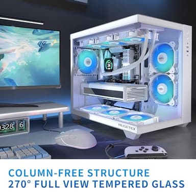 MUSETEX ATX PC Case, 6 PWM ARGB Fans Pre-Installed, 360MM RAD Support, Type-C Gaming PC Case, 270° Full View Tempered Glass Mid Tower, Pure White ATX Computer Case,Y6 - Image 4