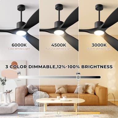 BOOSANT 60" Smart Ceiling Fan with Lights,Outdoor Ceiling Fan 3 Blade,Work with Alexa/Gg/App/Remote,3-Color Light 6-Speed Quiet Reversible DC Motor for Patio Porch Bedroom,Black - Image 4
