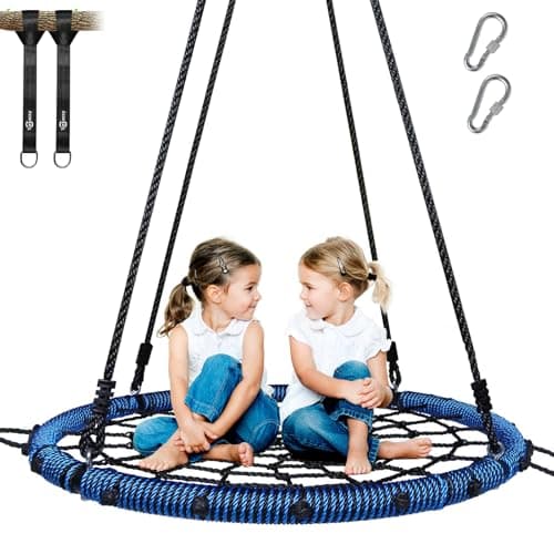 Trekassy 750lbs 40" Spider Web Saucer Tree Swing for Kids Adults, Outdoor Net Swing with Steel Frame and 2 Hanging Straps-Blue - Image 1
