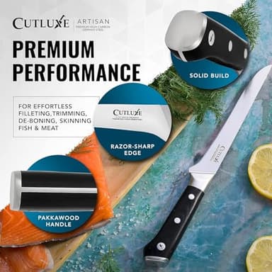 Cutluxe BBQ Carving Knife Set – Brisket Slicing and Boning Knife for Meat Cutting – Professional Knife with Razor Sharp German Steel, Full Tang, Ergonomic Handles – Artisan Series - Image 8
