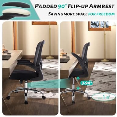400LBS Office Chair, Executive Desk Chair with Adjustable Lumbar Support, Comfy W-Shape Thicken Cushion Ergonomic Mesh Computer Chair, Swivel Task Chair Padded Flip-up Armrest for Home Office,Black - Image 5