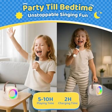 Jeefu Karaoke Machine for Kids, Toys for 3-12 Years Old Girls Gifts, Kids Karaoke Microphone Machine Toy, Best Fun Christmas Birthday Gifts for 5 6 7 8 9 10 11 Years Teens Girl Boys Beige 2 Mic - Image 7