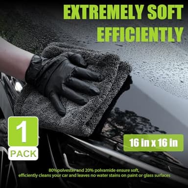 2 Pack 1300 GSM Car Drying Towel, Microfiber Towels for Cars - 36" x 24" & 16" x 16", Ultra-Absorbent, Streak Free, Premium Double Twisted-Loop Microfiber Cleaning Cloth with Car Wash Mitt - Image 4