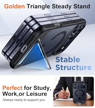 Temdan Designed for iPhone 17 Pro Case, [Built-in Invisible Kickstand][Compatible with MagSafe][Military Grade Shockproof] Slim Translucent Matte Phone Case for iPhone 17 Pro 6.3 inch (Black) - Image 3