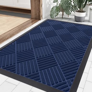 Smiry Front Door Mat Outside Entrance, Heavy Duty Outdoor Indoor Natural Rubber Doormat, Non Slip, Trap Dirt and Moisture, Easy Clean, Low Profile Patio Porch Entryway Mat, 35x23, Navy Blue - Image 1