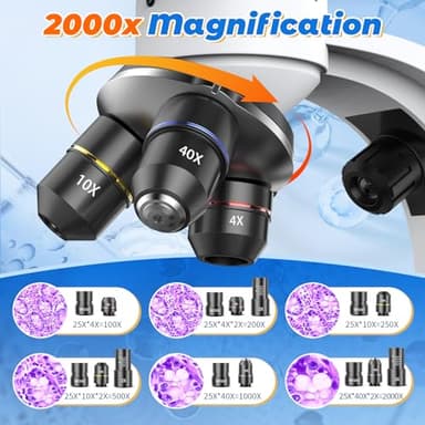 Compound Binocular Microscope for Kids & Adults - 40X-2000X Magnification Professional Microscopes with Slides - Kids Microscope Kit for School & Family Science Education Equipment - Image 2