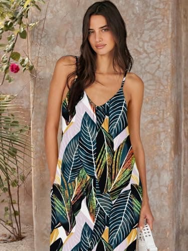 ANRABESS Women Jumpsuits 2025 Casual Sleeveless Spaghetti Strap Boho Wide Leg Rompers Dressy Summer Outfits Vacation Clothes Leaf print XX-Large - Image 6