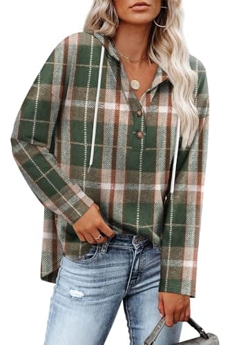 Womens Tops Dressy Casual V Neck Sweatshirts Holiday Outfits Vacation Travel Hoodies Ugly Christmas Sweaters Plaid Green S - Image 1