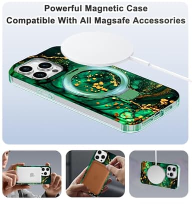 Lamcase for iPhone 13 Pro Case with Magnetic Invisible Ring Stand [Compatible with MagSafe], Full Body Rugged Slim Women Men Girl Shockproof Marble Pattern Design Case, Deep Green - Image 2